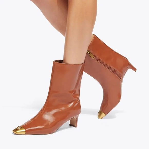 Kurt Geiger London Regent Cap-Toe Brown Patent Leather Ankle Boots Size 37/ 7 US - Picture 7 of 9